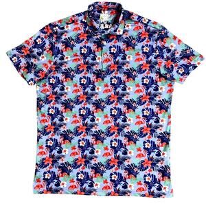 TailorByrd Polo Shirt Mens M Blue Floral Flamingo All Around Performance Golf